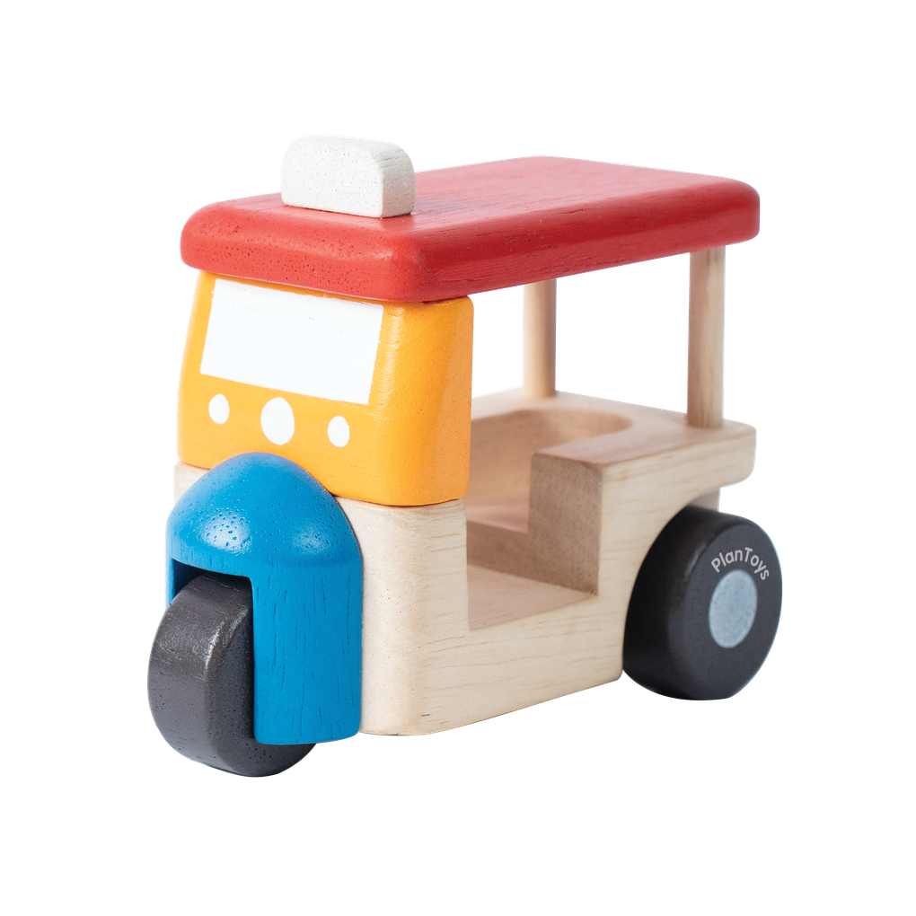 PlanToys Tuk Tuk wooden toy ของเล่นไม้แปลนทอยส์ ตุ๊กตุ๊ก รถตุ๊กๆ ประเภทของเล่นชวนเคลื่อนไหว สำหรับอายุ 12 เดือนขึ้นไป