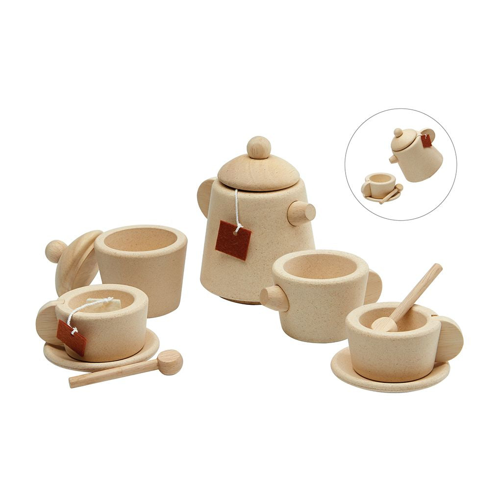 PlanToys natural Tea Set wooden toy ของเล่นไม้แปลนทอยส์ ชุดน้ำชา ประเภทชุดครัว สำหรับอายุ 2 ปีขึ้นไป