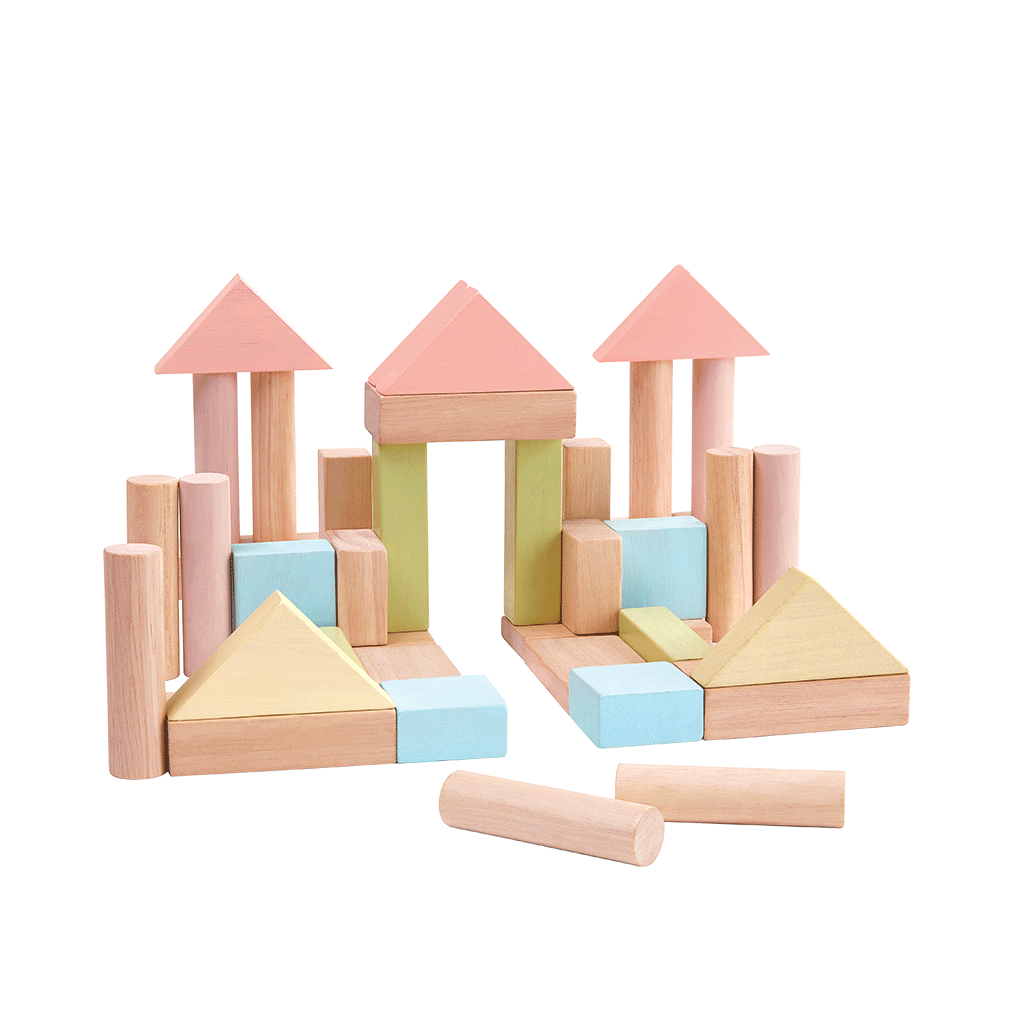 PlanToys pastel 40 Unit Blocks wooden toy ของเล่นไม้แปลนทอยส์ บล็อกไม้ 40 ชิ้น ประเภทบล็อกและการต่อโครงสร้าง สำหรับอายุ 18 เดือนขึ้นไป