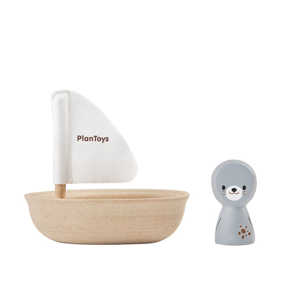 PlanToys Sailing Boat - Seal wooden toy ของเล่นไม้แปลนทอยส์ เรือใบแมวน้ำ ประเภทของเล่นในน้ำ สำหรับอายุ 12 เดือนขึ้นไป