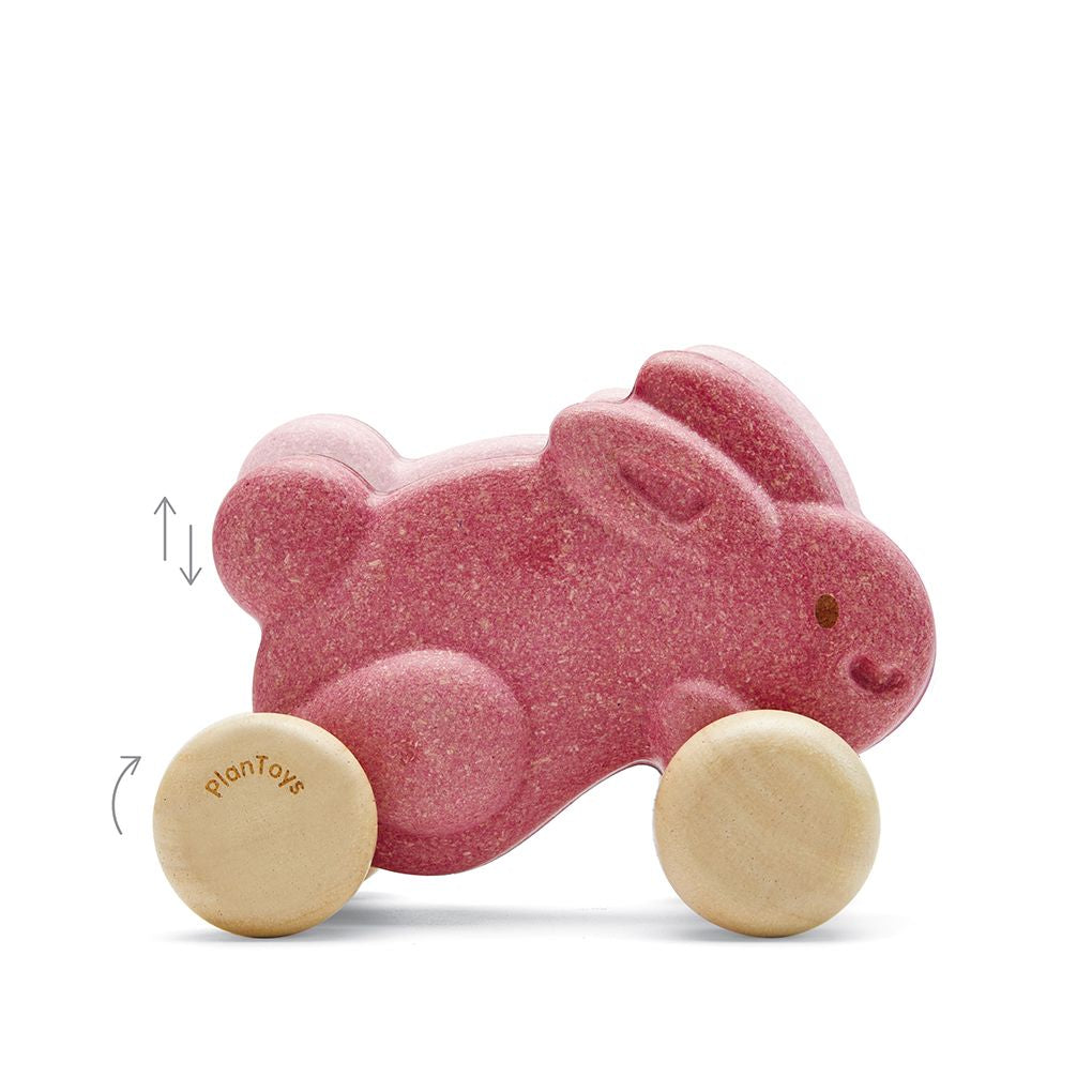 PlanToys pink Push Along Bunny wooden toy ของเล่นไม้แปลนทอยส์ กระต่ายน้อยลากจูง ประเภทของเล่นชวนเคลื่อนไหว สำหรับอายุ 12 เดือนขึ้นไป