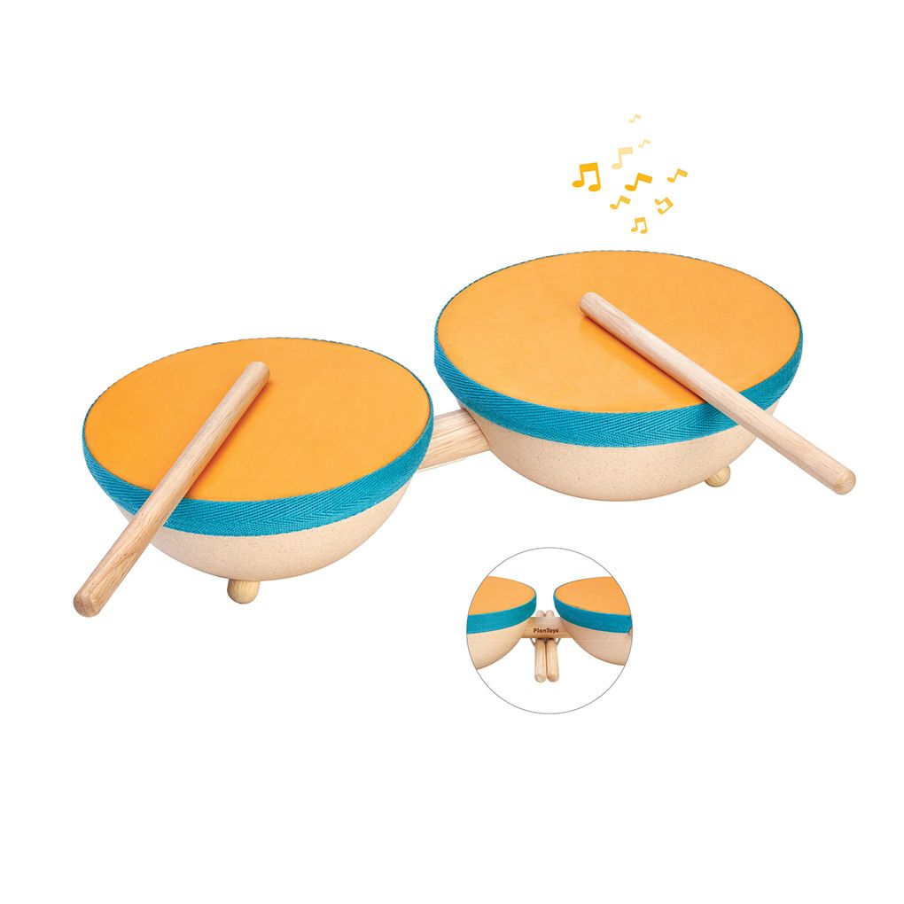 PlanToys Double Drum wooden toy ของเล่นไม้แปลนทอยส์ กลองคู่ ประเภทดนตรี สำหรับอายุ 3 ปีขึ้นไป