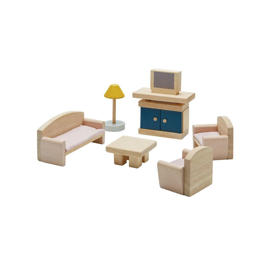 PlanToys orchard Living Room wooden toy ของเล่นไม้แปลนทอยส์ ห้องนั่งเล่น ประเภทบ้านตุ๊กตา สำหรับอายุ 3 ปีขึ้นไป