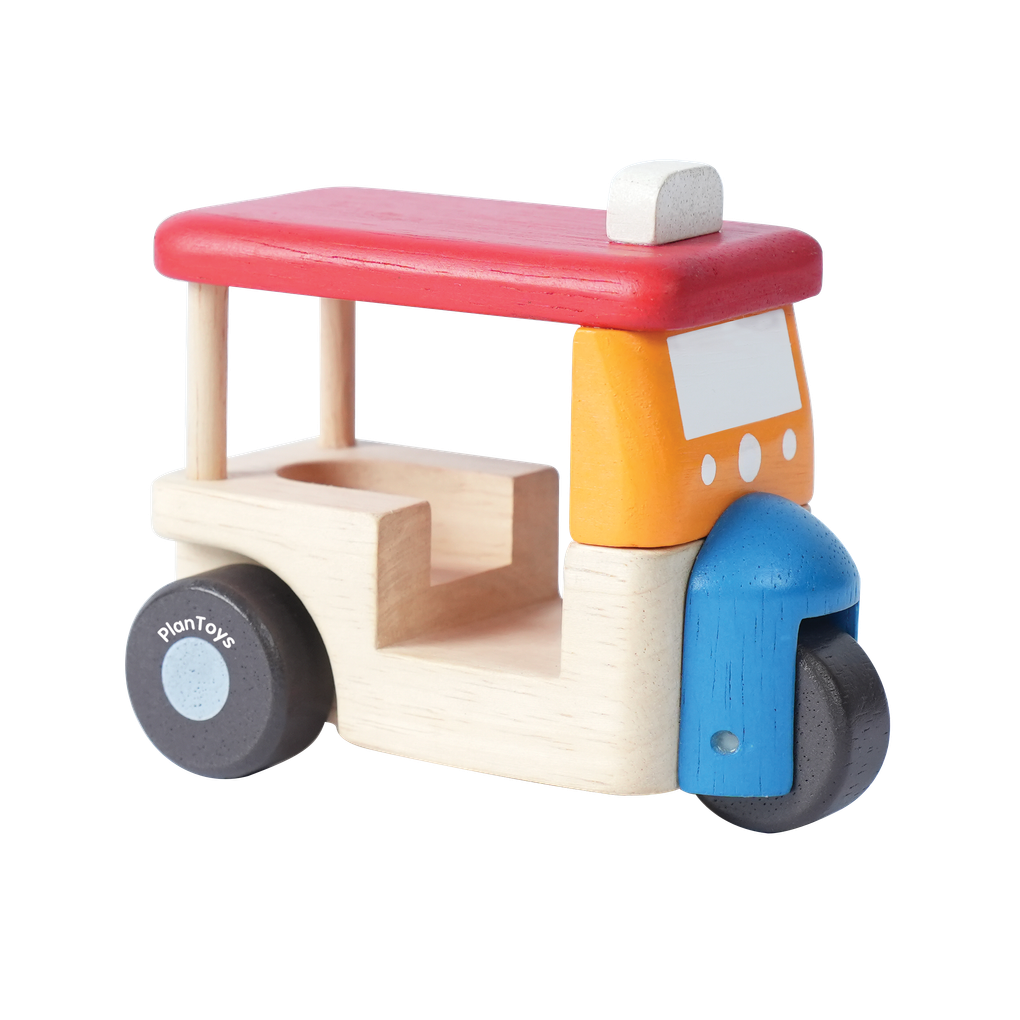 PlanToys Tuk Tuk wooden toy ของเล่นไม้แปลนทอยส์ ตุ๊กตุ๊ก รถตุ๊กๆ ประเภทของเล่นชวนเคลื่อนไหว สำหรับอายุ 12 เดือนขึ้นไป