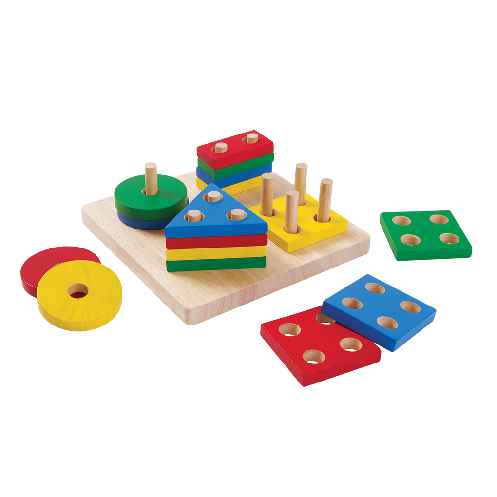 PlanToys Geometric Sorting Board wooden toy ของเล่นไม้แปลนทอยส์ แป้นเรขาสวมหลัก ของเล่นฝึกทักษะ สำหรับอายุ 2 ปีขึ้นไป