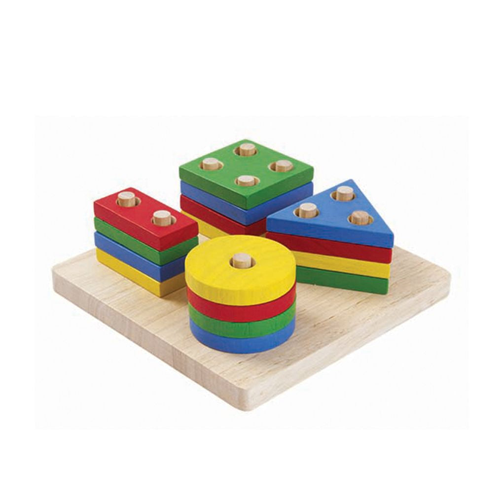 PlanToys Geometric Sorting Board wooden toy ของเล่นไม้แปลนทอยส์ แป้นเรขาสวมหลัก ของเล่นฝึกทักษะ สำหรับอายุ 2 ปีขึ้นไป