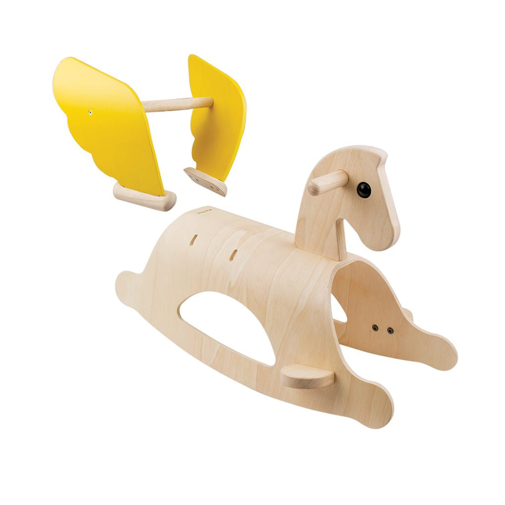 PlanToys natural Rocking Pegasus wooden toy ของเล่นไม้แปลนทอยส์ ม้าบิน ประเภทของเล่นชวนเคลื่อนไหว สำหรับอายุ 12 เดือนขึ้นไป