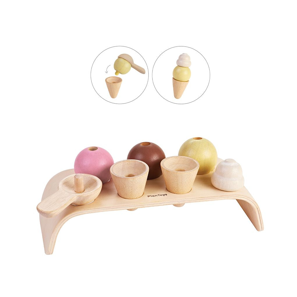 PlanToys Ice Cream Set wooden toy ของเล่นไม้แปลนทอยส์ ชุดไอศครีม ประเภทชุดครัว สำหรับอายุ 2 ปีขึ้นไป