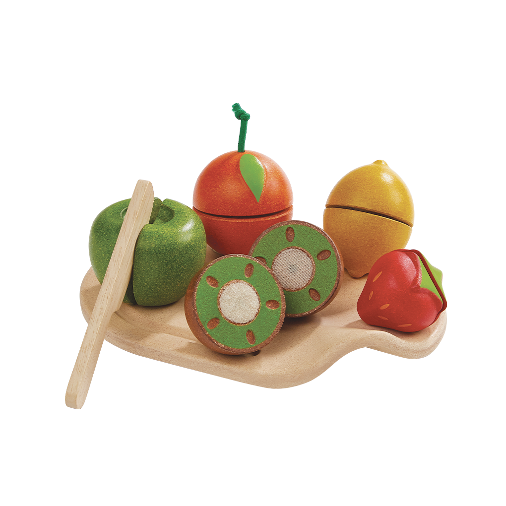 PlanToys Assorted Fruit Set wooden toy ของเล่นไม้แปลนทอยส์ ชุดผลไม้ ประเภทชุดครัว สำหรับอายุ 18 เดือนขึ้นไป