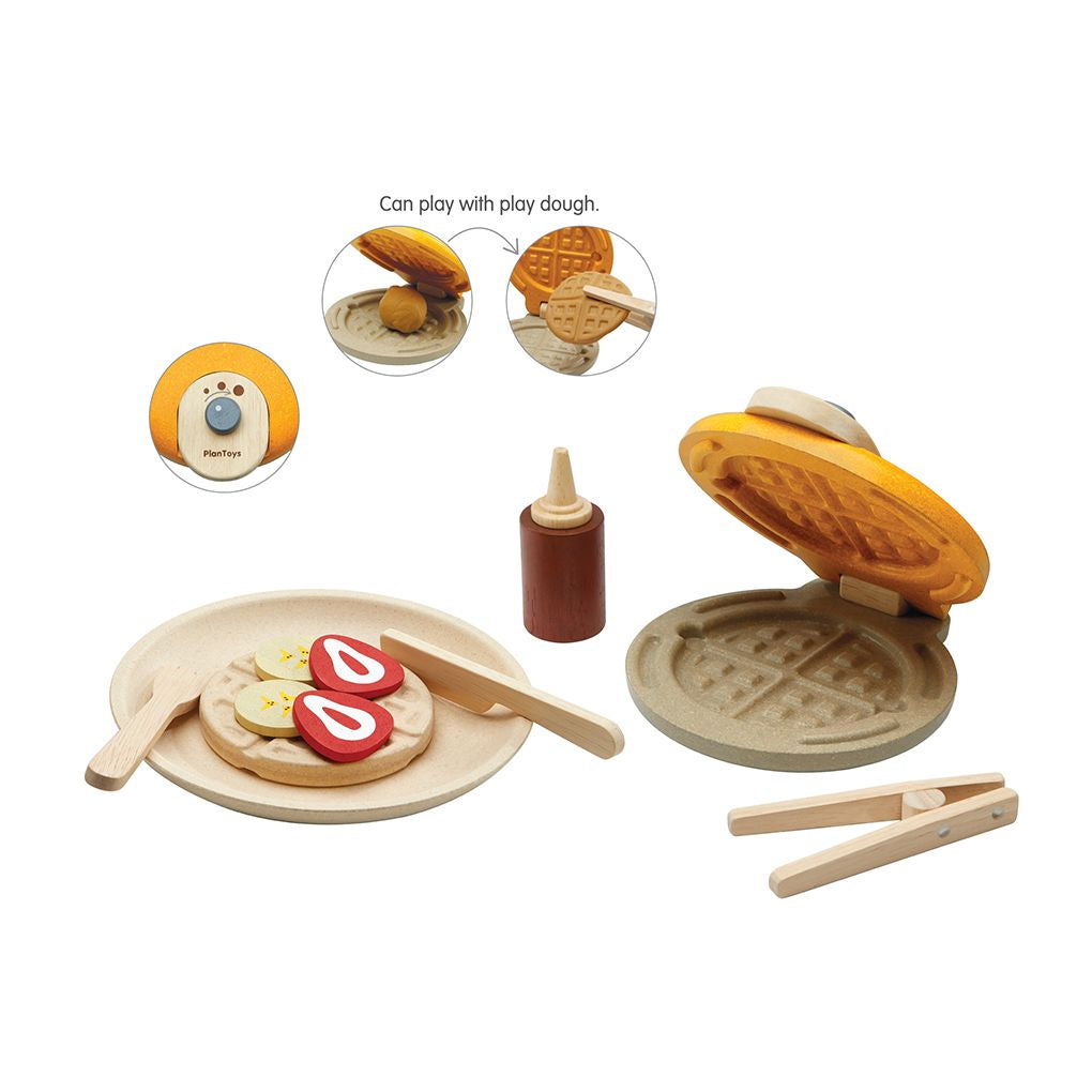 PlanToys Waffle Set wooden toy ของเล่นไม้แปลนทอยส์ ชุดทำวาฟเฟิล ประเภทชุดครัว สำหรับอายุ 2 ปีขึ้นไป