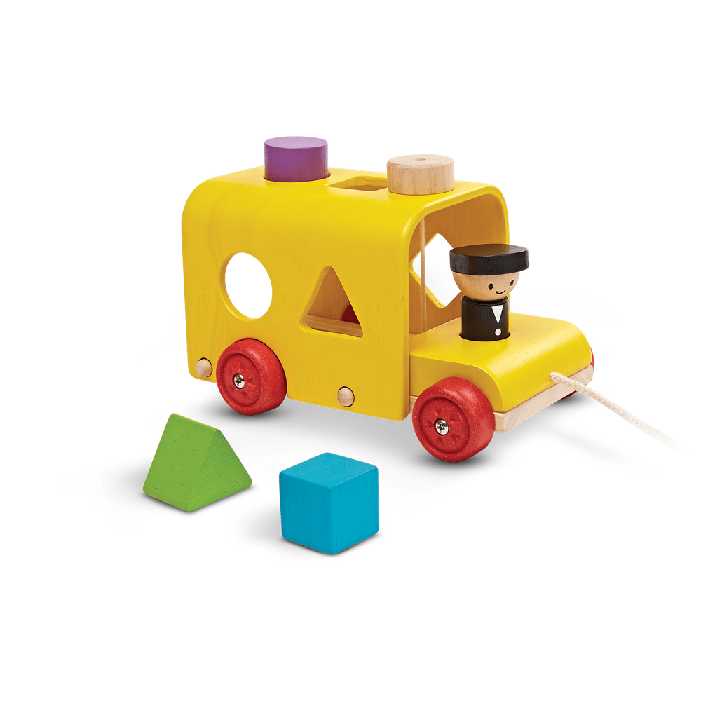 PlanToys yellow Sorting Bus wooden toy ของเล่นไม้แปลนทอยส์ รถบัสหยอดรูปทรง ของเล่นฝึกทักษะ สำหรับอายุ 12 เดือนขึ้นไป