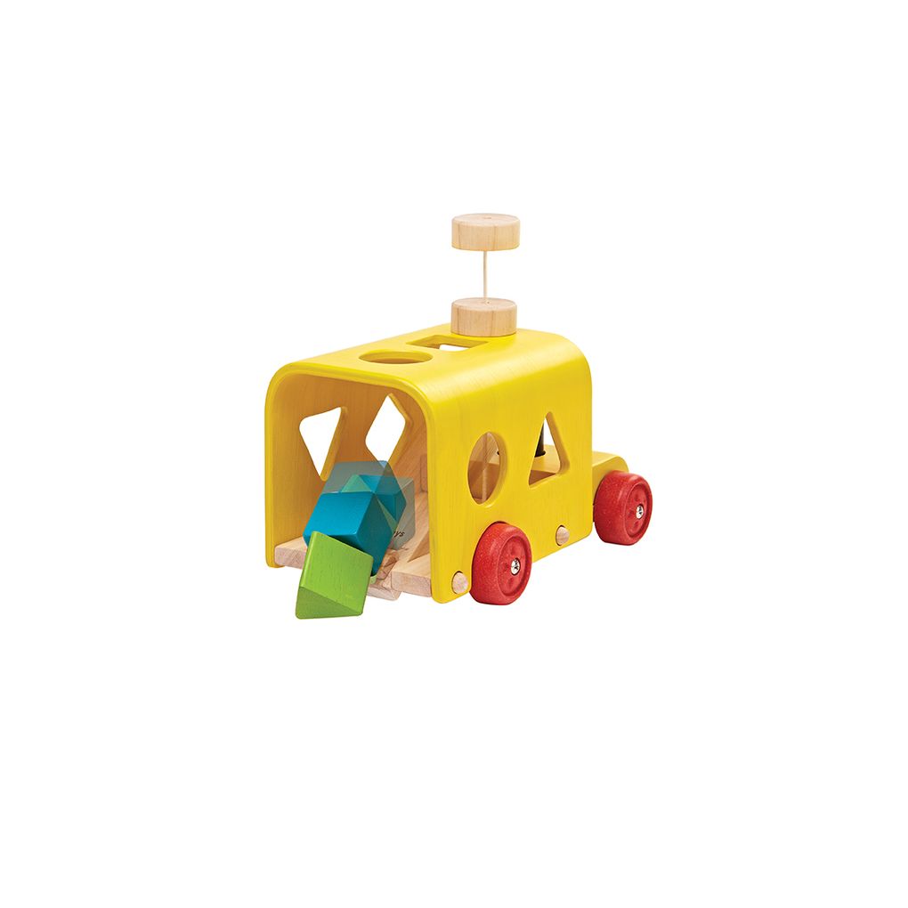 PlanToys yellow Sorting Bus wooden toy ของเล่นไม้แปลนทอยส์ รถบัสหยอดรูปทรง ของเล่นฝึกทักษะ สำหรับอายุ 12 เดือนขึ้นไป