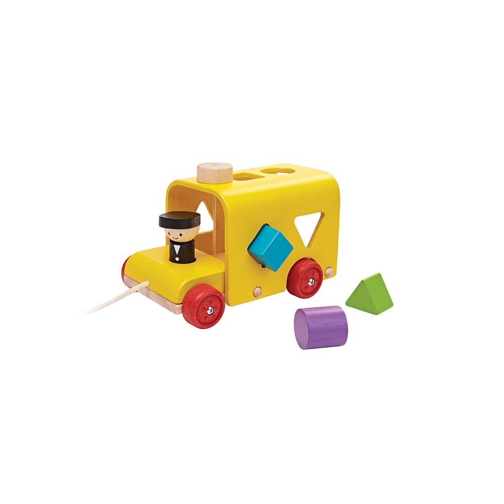 PlanToys yellow Sorting Bus wooden toy ของเล่นไม้แปลนทอยส์ รถบัสหยอดรูปทรง ของเล่นฝึกทักษะ สำหรับอายุ 12 เดือนขึ้นไป