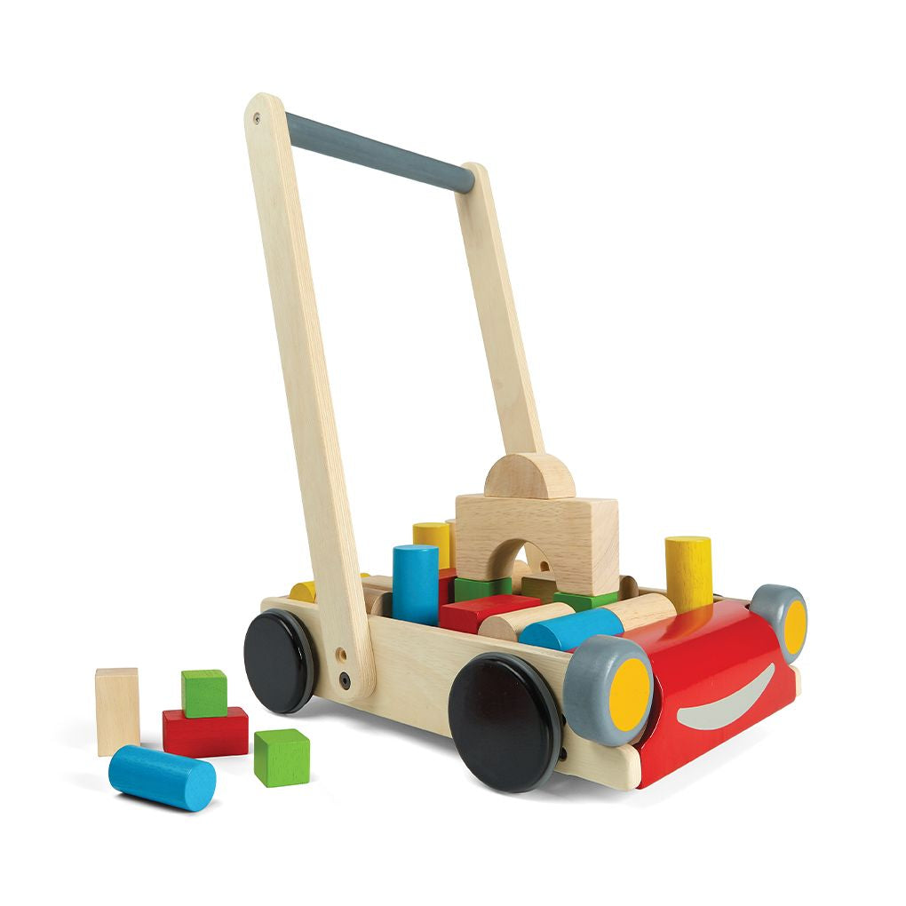 PlanToys Baby Walker wooden toy ของเล่นไม้แปลนทอยส์ รถเข็นบล็อคไม้ ประเภทผลักและลากจูง สำหรับอายุ 6 เดือนขึ้นไป