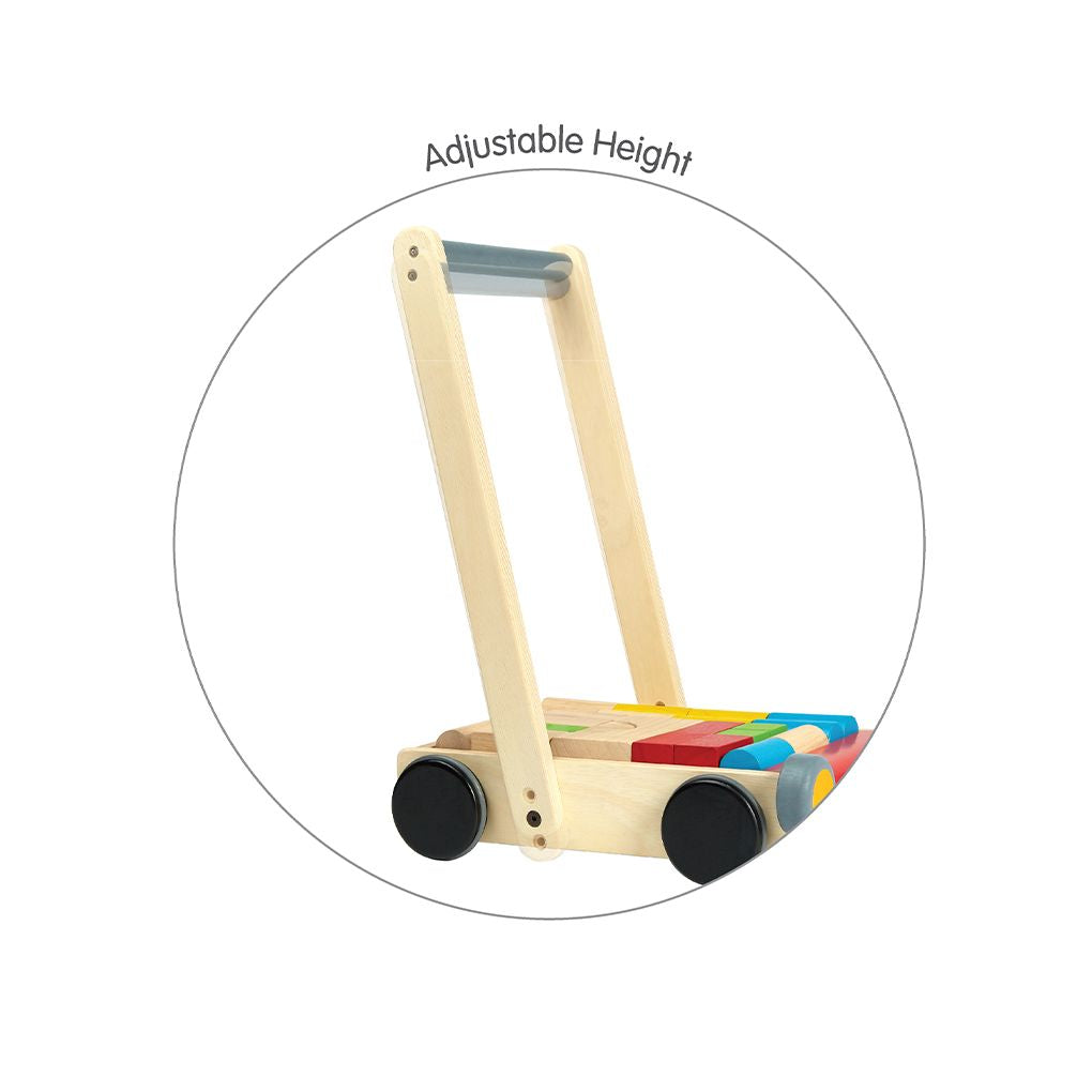 PlanToys Baby Walker wooden toy ของเล่นไม้แปลนทอยส์ รถเข็นบล็อคไม้ ประเภทผลักและลากจูง สำหรับอายุ 6 เดือนขึ้นไป