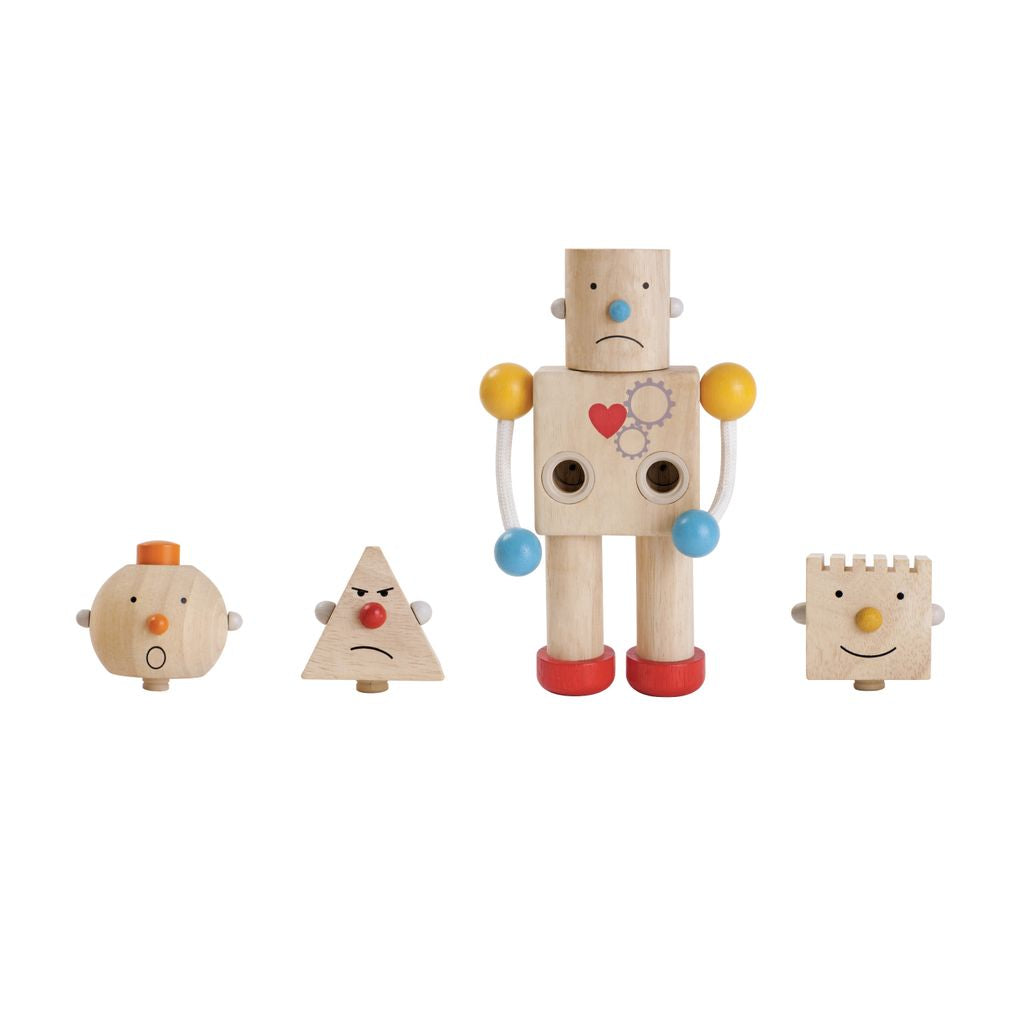 PlanToys Build-A-Robot wooden toy ของเล่นไม้แปลนทอยส์ หุ่นยนต์หลากอารมณ์ ของเล่นฝึกทักษะ สำหรับอายุ 3 ปีขึ้นไป