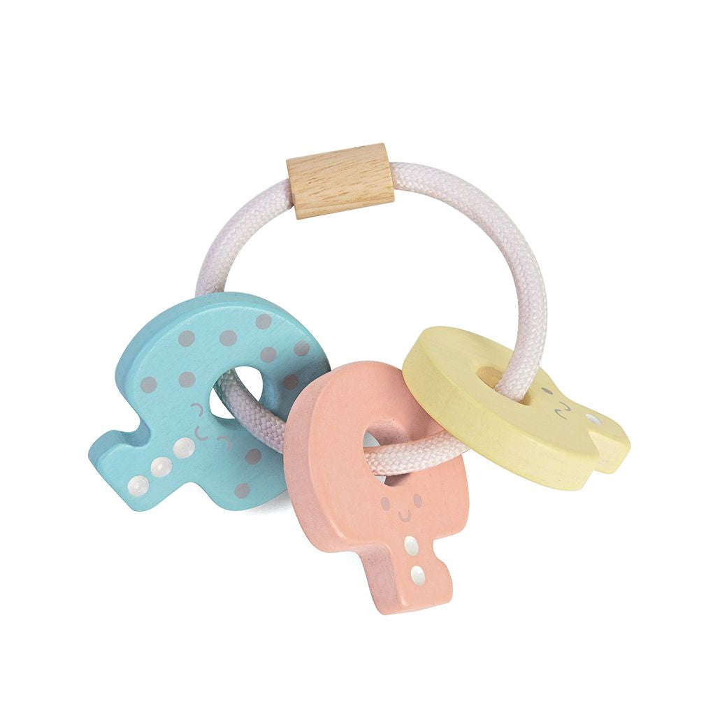 PlanToys pastel Key Rattle wooden toy ของเล่นไม้แปลนทอยส์ พวงกุญแจ ประเภทของเล่นเด็กอ่อน สำหรับอายุ 0-6 เดือน