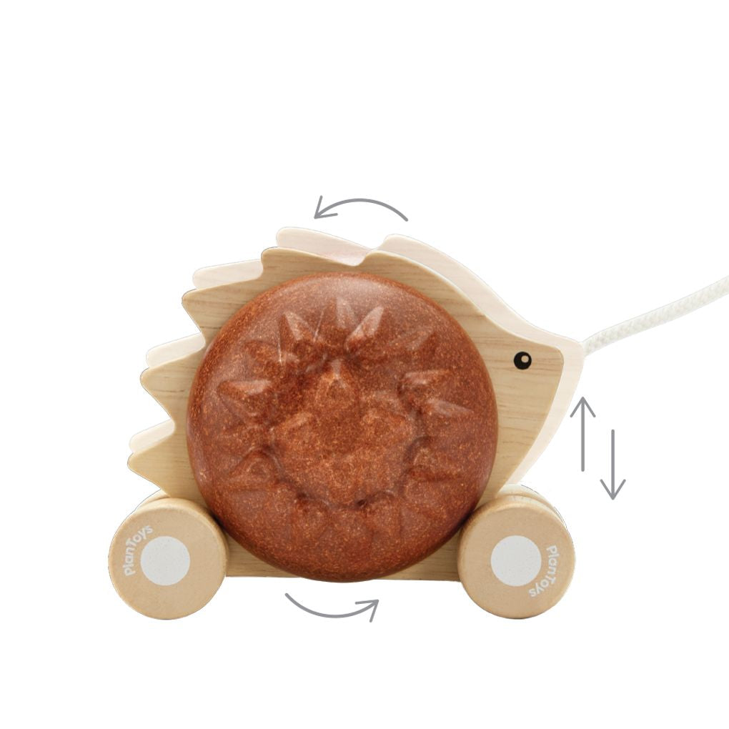 PlanToys brown Pull Along - Hedgehog wooden toy ของเล่นไม้แปลนทอยส์ เม่นลากจูง ประเภทผลักและลากจูง สำหรับอายุ 12 เดือนขึ้นไป