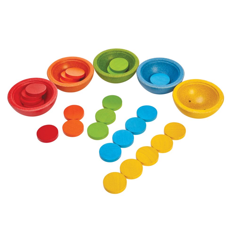 PlanToys Sort & Count Cups wooden toy ของเล่นไม้แปลนทอยส์ ชุดถ้วยฝีกนับ ของเล่นฝึกทักษะ สำหรับอายุ 18 เดือนขึ้นไป