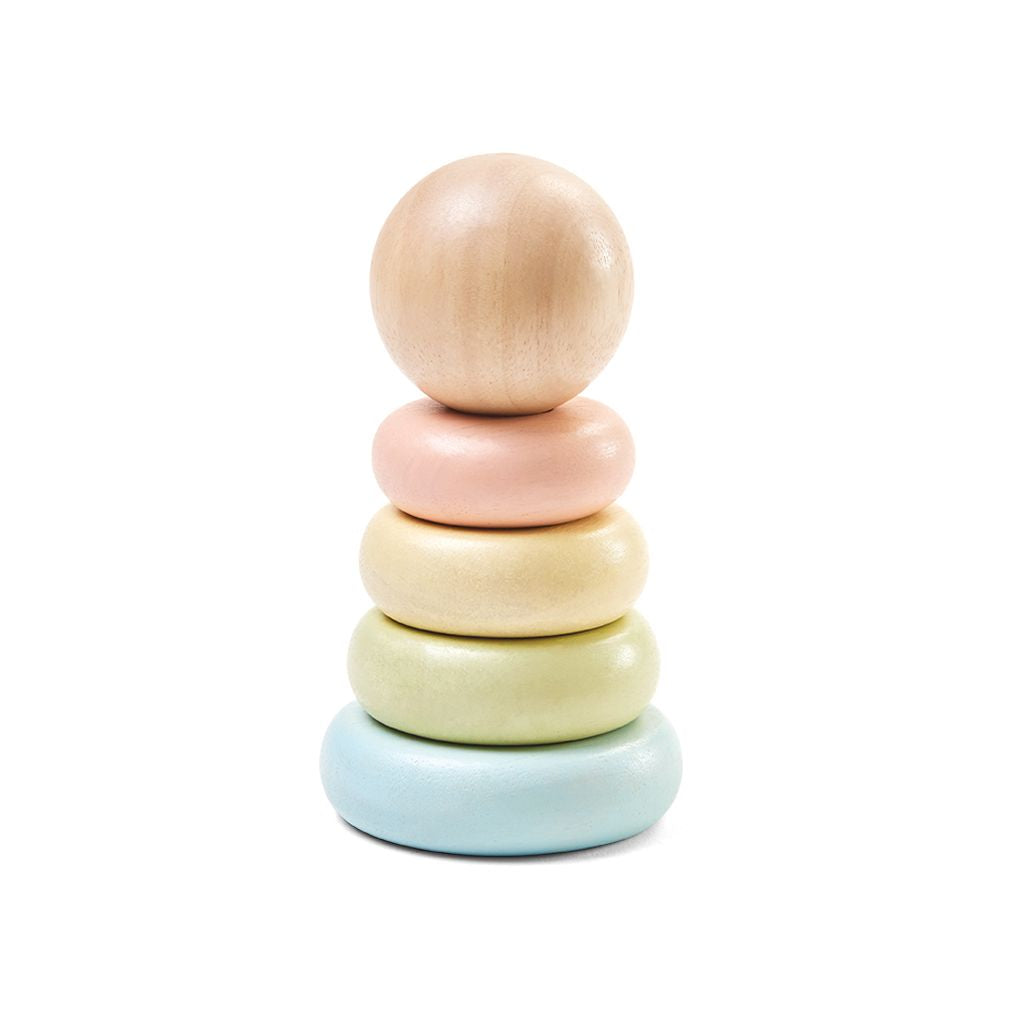 PlanToys pastel First Stacking Ring wooden toy ของเล่นไม้แปลนทอยส์ ชุดวงแหวนเรียงซ้อน ประเภทของเล่นเด็กอ่อน สำหรับอายุ 12 เดือนขึ้นไป