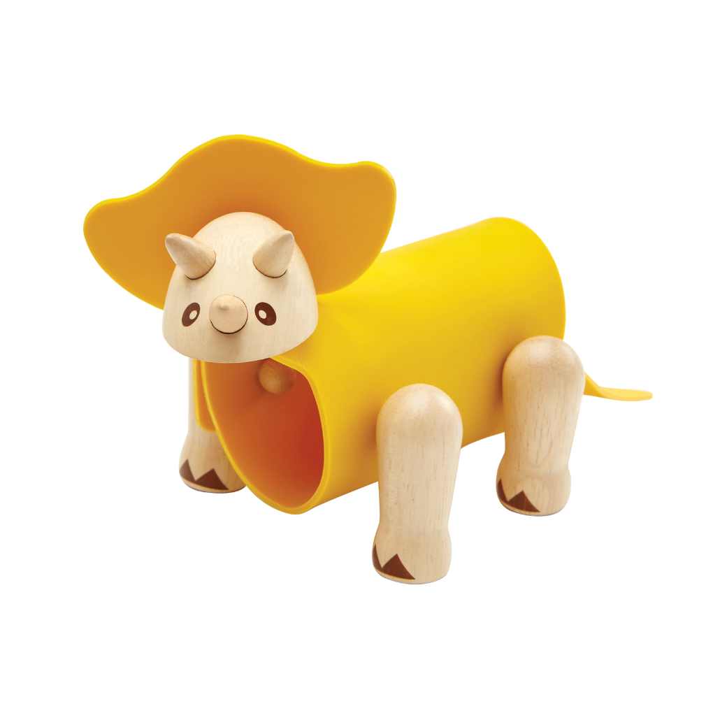 PlanToys yellow DIY Triceratops wooden toy ของเล่นไม้แปลนทอยส์ ดีไอวายไทรเซราทอปส์ ของเล่นฝึกทักษะ สำหรับอายุ 3 ปีขึ้นไป