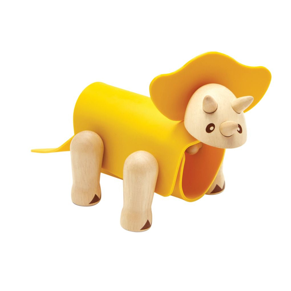 PlanToys yellow DIY Triceratops wooden toy ของเล่นไม้แปลนทอยส์ ดีไอวายไทรเซราทอปส์ ของเล่นฝึกทักษะ สำหรับอายุ 3 ปีขึ้นไป