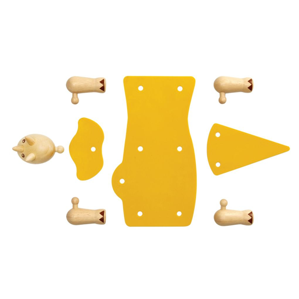 PlanToys yellow DIY Triceratops wooden toy ของเล่นไม้แปลนทอยส์ ดีไอวายไทรเซราทอปส์ ของเล่นฝึกทักษะ สำหรับอายุ 3 ปีขึ้นไป