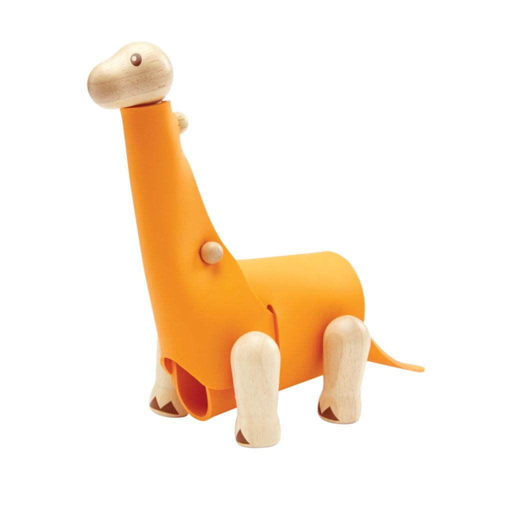 PlanToys orange DIY Brachiosaurus wooden toy ของเล่นไม้แปลนทอยส์ ดีไอวายแบรคิโอซอรัส ของเล่นฝึกทักษะ สำหรับอายุ 3 ปีขึ้นไป