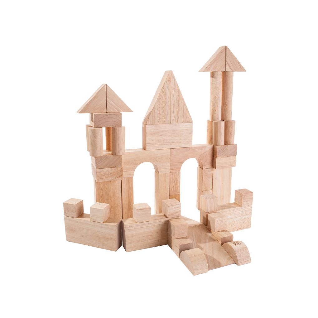 PlanToys natural 50 Unit Blocks wooden toy ของเล่นไม้แปลนทอยส์ บล๊อกไม้ 50 ชิ้น ประเภทบล็อกและการต่อโครงสร้าง สำหรับอายุ 3 ปีขึ้นไป