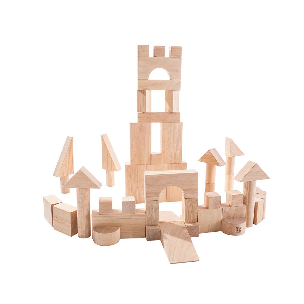 PlanToys natural 50 Unit Blocks wooden toy ของเล่นไม้แปลนทอยส์ บล๊อกไม้ 50 ชิ้น ประเภทบล็อกและการต่อโครงสร้าง สำหรับอายุ 3 ปีขึ้นไป