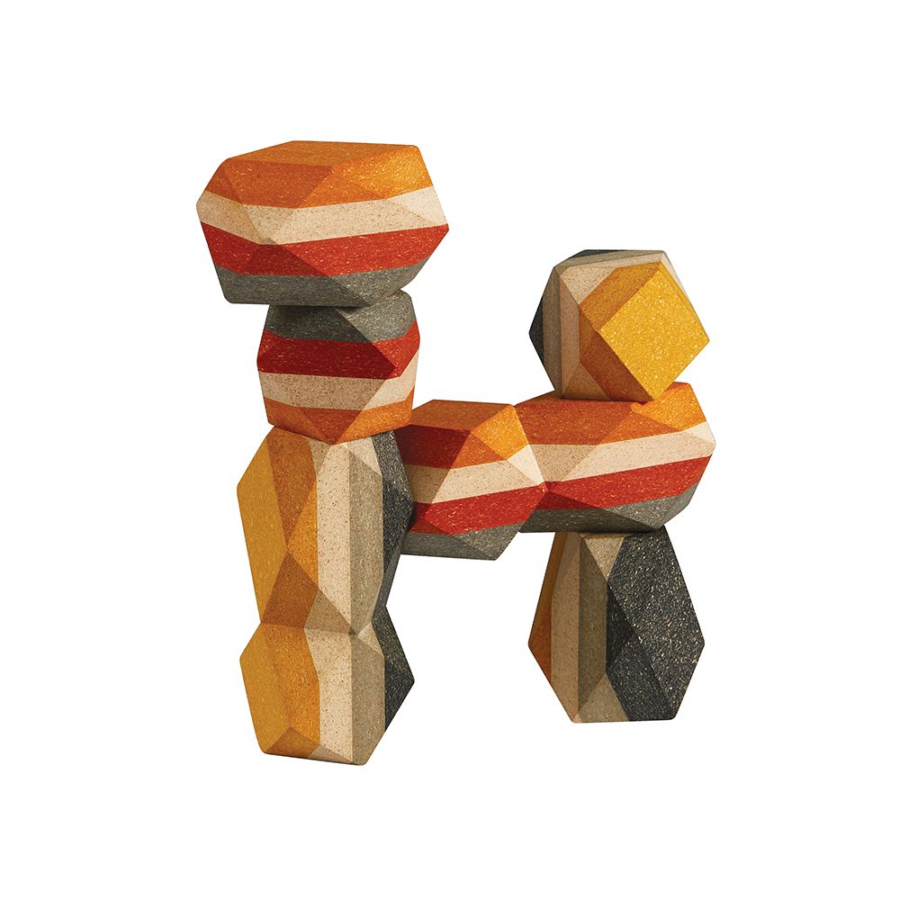 PlanToys Geo Stacking Rock wooden toy ของเล่นไม้แปลนทอยส์ ชุดก้อนหินเรียงซ้อน ประเภทบล็อกและการต่อโครงสร้าง สำหรับอายุ 3 ปีขึ้นไป