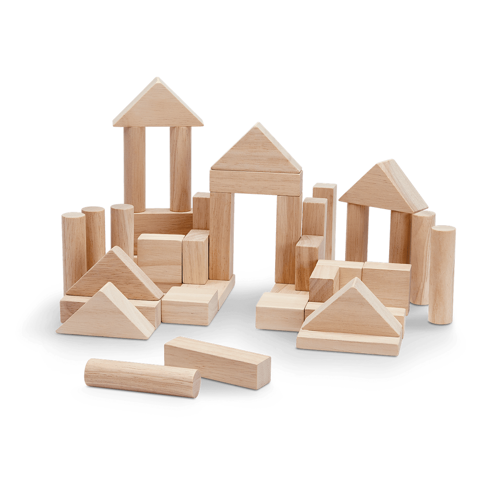 PlanToys natural 40 Unit Blocks wooden toy ของเล่นไม้แปลนทอยส์ ชุดบล็อก 40 ชิ้น ประเภทบล็อกและการต่อโครงสร้าง สำหรับอายุ 18 เดือนขึ้นไป