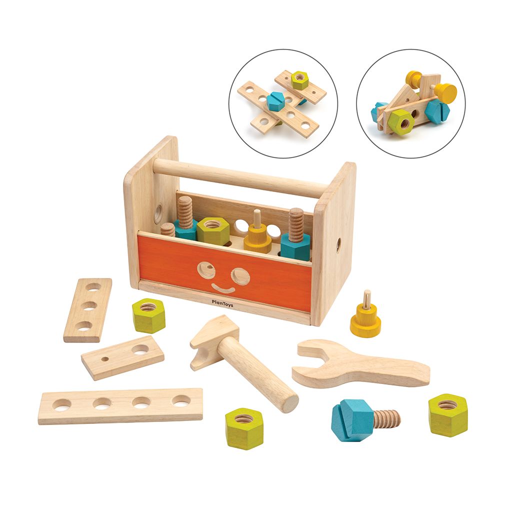 PlanToys Robot Toolbox wooden toy ของเล่นไม้แปลนทอยส์ กล่องหุ่นยนต์ช่าง ประเภทบล็อกและการต่อโครงสร้าง สำหรับอายุ 3 ปีขึ้นไป