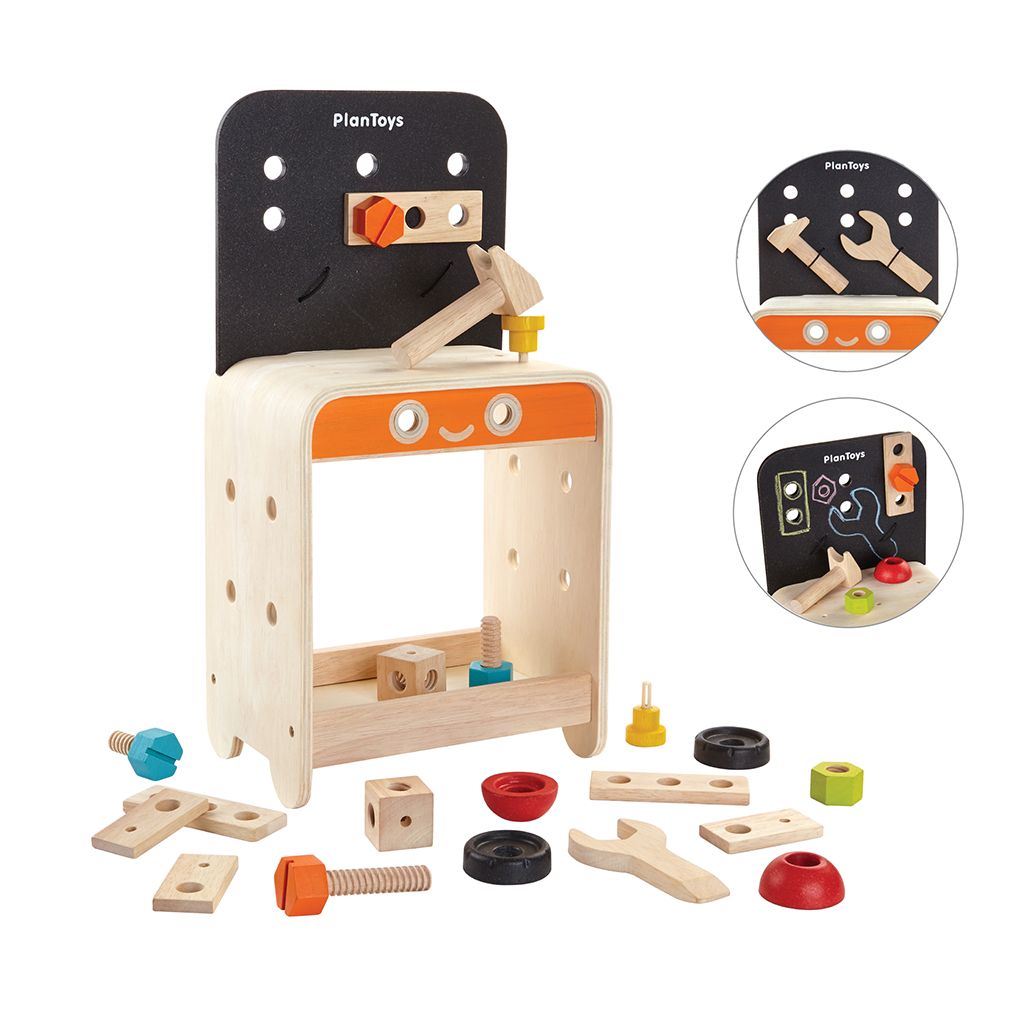 PlanToys Workbench wooden toy ของเล่นไม้แปลนทอยส์ โต๊ะงานช่าง ประเภทบล็อกและการต่อโครงสร้าง สำหรับอายุ 3 ปีขึ้นไป