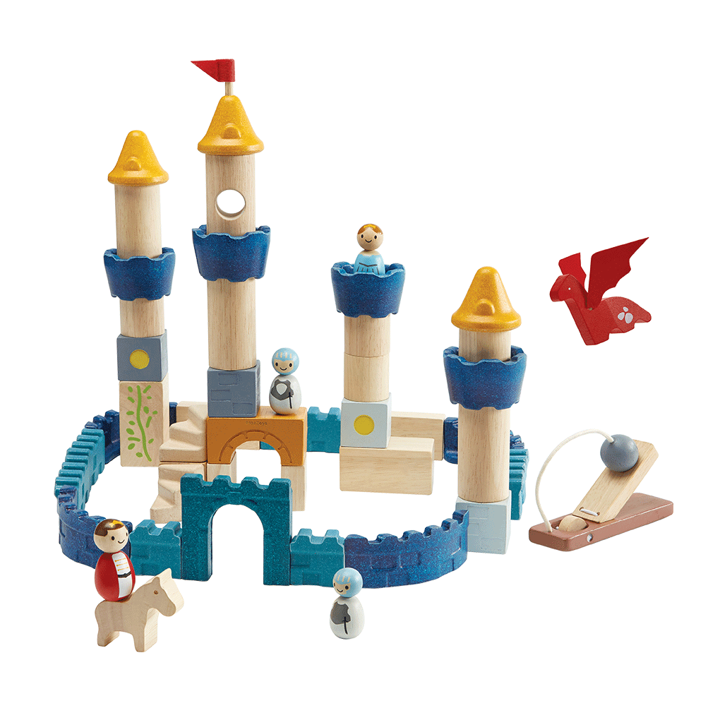 PlanToys orchard Castle Blocks wooden toy ของเล่นไม้แปลนทอยส์ ปราสาทอัศวิน ประเภทบล็อกและการต่อโครงสร้าง สำหรับอายุ 3 ปีขึ้นไป