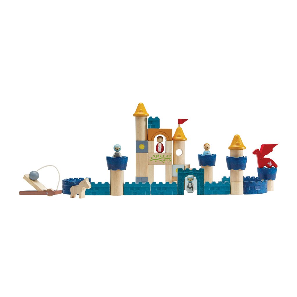 PlanToys orchard Castle Blocks wooden toy ของเล่นไม้แปลนทอยส์ ปราสาทอัศวิน ประเภทบล็อกและการต่อโครงสร้าง สำหรับอายุ 3 ปีขึ้นไป