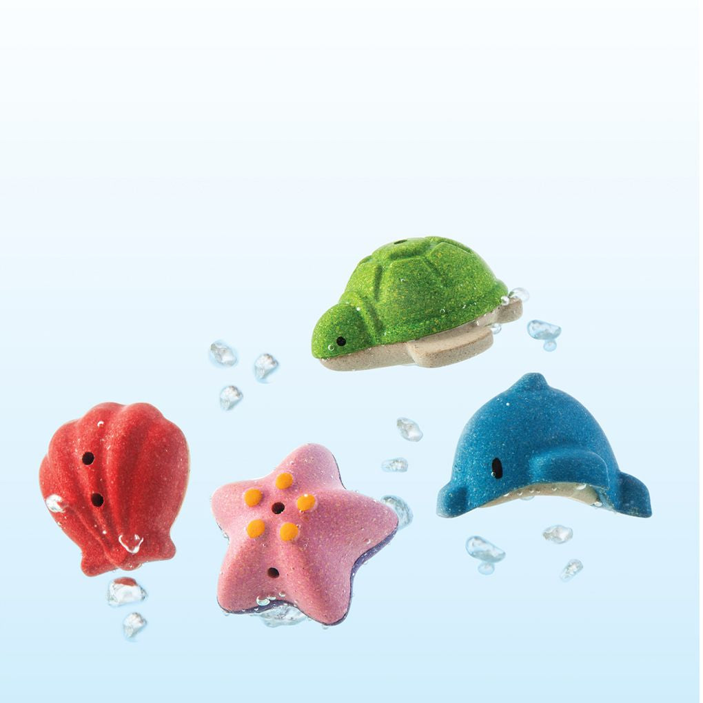 PlanToys Sea Life Bath Set wooden toy ของเล่นไม้แปลนทอยส์ ชุดสัตว์น้ำทะเล ประเภทของเล่นในน้ำ สำหรับอายุ 6 เดือนขึ้นไป