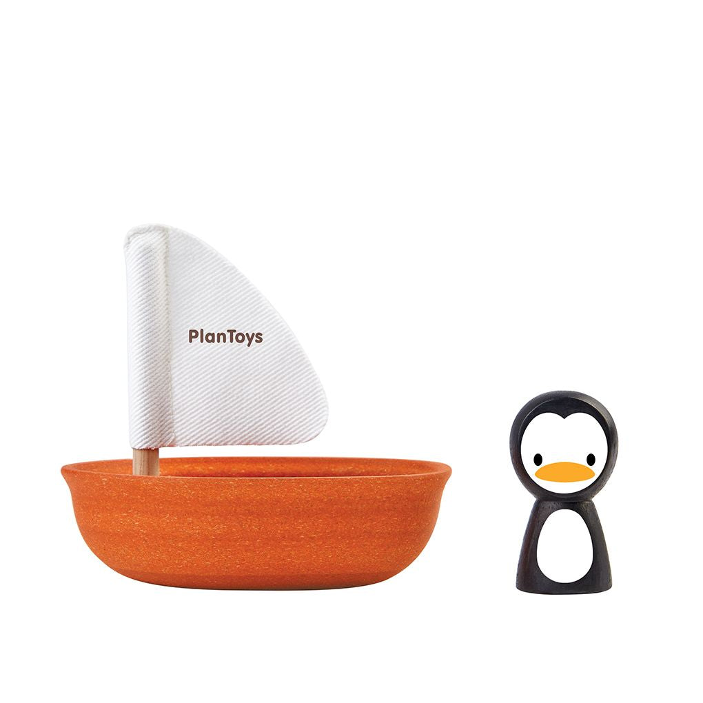 PlanToys Sailing Boat - Penguin wooden toy ของเล่นไม้แปลนทอยส์ เรือใบเพนกวิน ประเภทของเล่นในน้ำ สำหรับอายุ 12 เดือนขึ้นไป