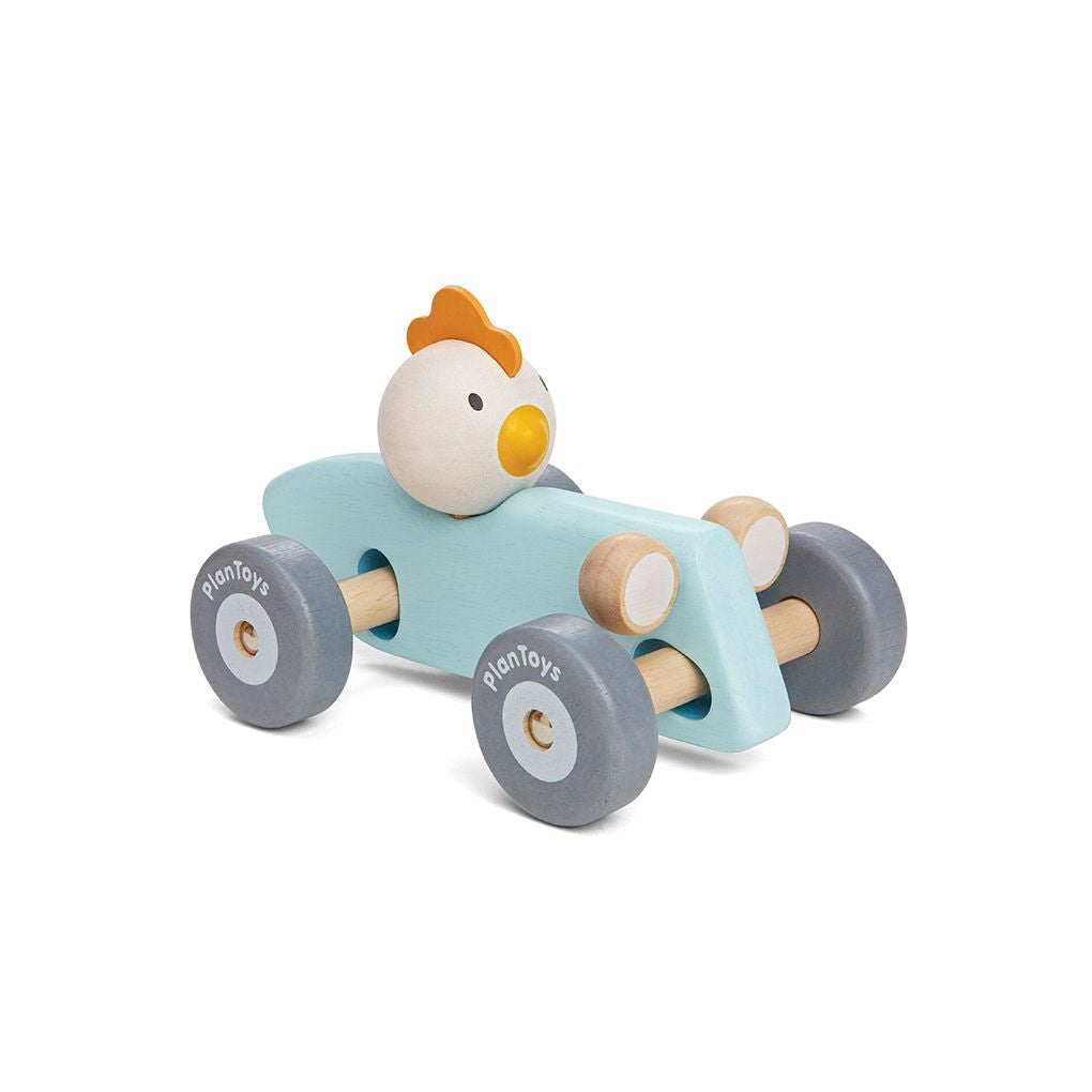 PlanToys Chicken Racing Car wooden toy ของเล่นไม้แปลนทอยส์ รถแข่งไก่น้อย ประเภทของเล่นชวนเคลื่อนไหว สำหรับอายุ 12 เดือนขึ้นไป