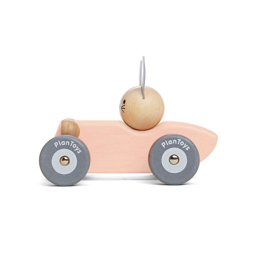 PlanToys Bunny Racing Car wooden toy ของเล่นไม้แปลนทอยส์ รถแข่งกระต่ายน้อย ประเภทของเล่นชวนเคลื่อนไหว สำหรับอายุ 12 เดือนขึ้นไป