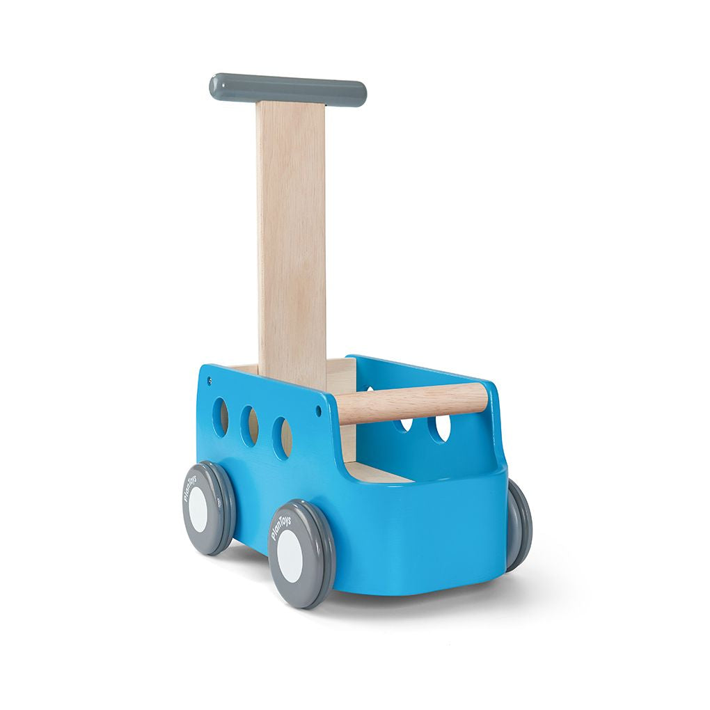 PlanToys blue Van Walker wooden toy ของเล่นไม้แปลนทอยส์ รถตู้ผลักเดิน ประเภทผลักและลากจูง สำหรับอายุ 6 เดือนขึ้นไป