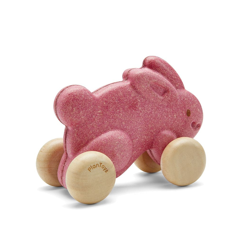 PlanToys pink Push Along Bunny wooden toy ของเล่นไม้แปลนทอยส์ กระต่ายน้อยลากจูง ประเภทของเล่นชวนเคลื่อนไหว สำหรับอายุ 12 เดือนขึ้นไป