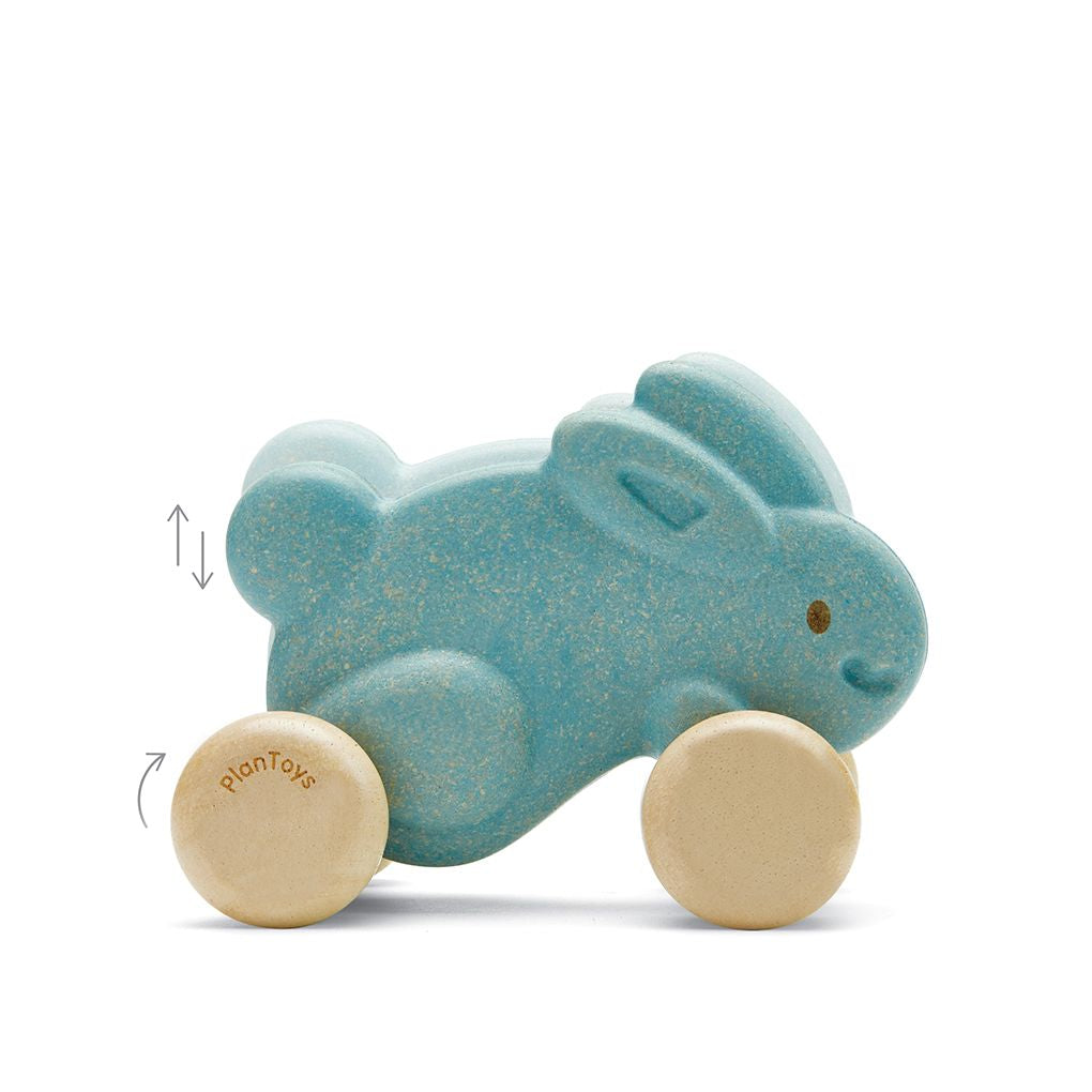 PlanToys blue Push Along Bunny wooden toy ของเล่นไม้แปลนทอยส์ กระต่ายน้อยลากจูง ประเภทของเล่นชวนเคลื่อนไหว สำหรับอายุ 12 เดือนขึ้นไป