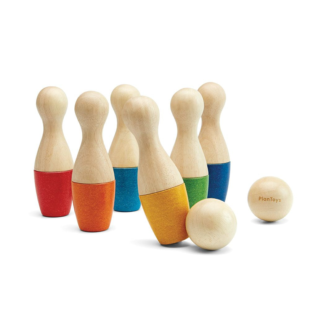 PlanToys Bowling Set wooden toy ของเล่นไม้แปลนทอยส์ โบว์ลิ่ง ประเภทของเล่นชวนเคลื่อนไหว สำหรับอายุ 3 ปีขึ้นไป