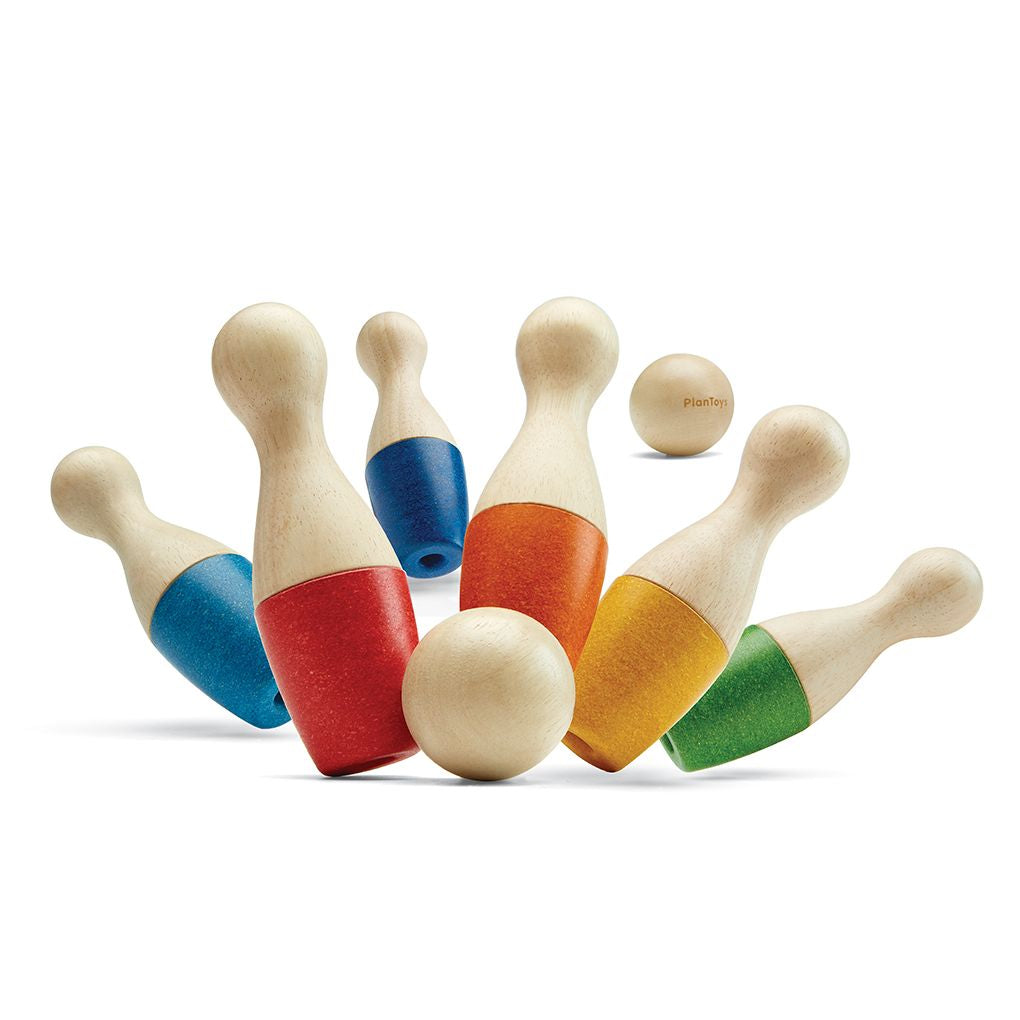 PlanToys Bowling Set wooden toy ของเล่นไม้แปลนทอยส์ โบว์ลิ่ง ประเภทของเล่นชวนเคลื่อนไหว สำหรับอายุ 3 ปีขึ้นไป