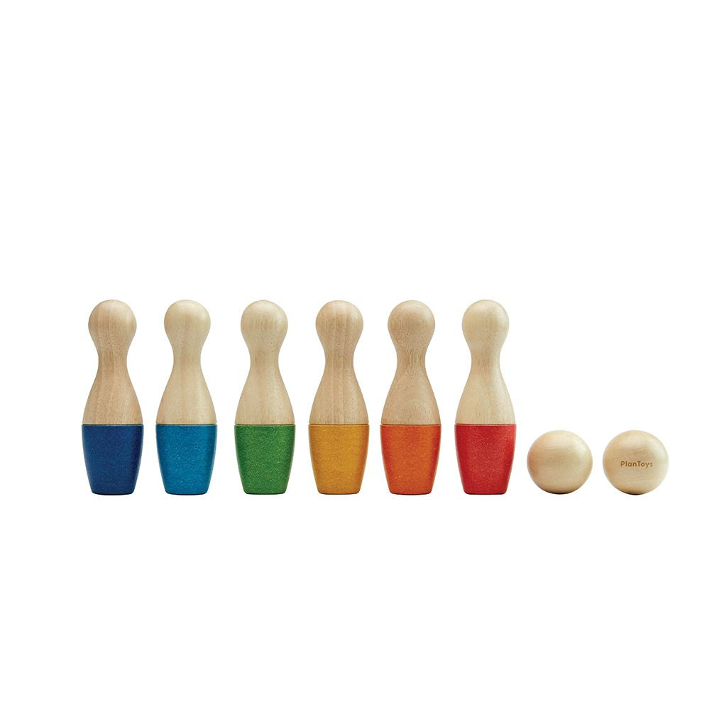 PlanToys Bowling Set wooden toy ของเล่นไม้แปลนทอยส์ โบว์ลิ่ง ประเภทของเล่นชวนเคลื่อนไหว สำหรับอายุ 3 ปีขึ้นไป