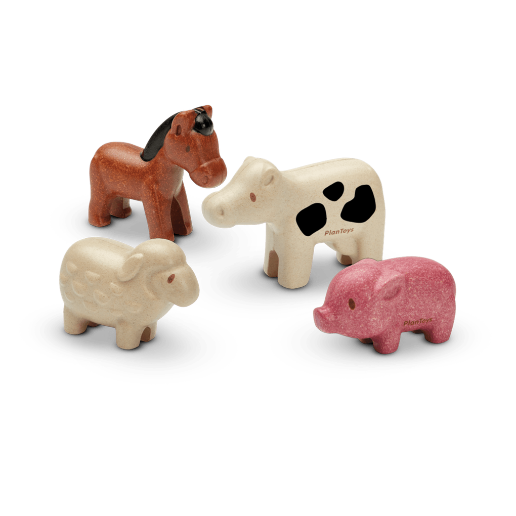 PlanToys Farm Animals Set wooden toy ของเล่นไม้แปลนทอยส์ ชุดตุ๊กตาสัตว์ในฟาร์ม ประเภทบทบาทสมมุติ สำหรับอายุ 12 เดือนขึ้นไป