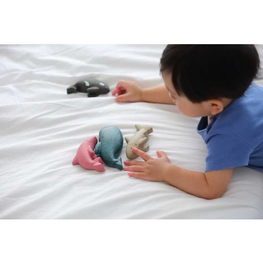 Kid playing PlanToys Sea Life Set เด็กกำลังเล่นชุดตุ๊กตาสัตว์ทะเลแปลนทอยส์