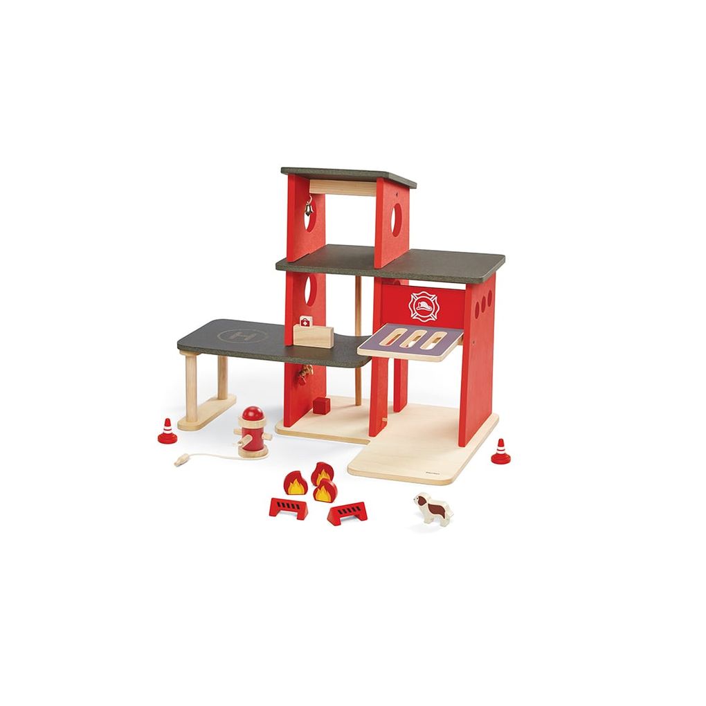 PlanToys Fire Station wooden toy ของเล่นไม้แปลนทอยส์ สถานีดับเพลิง ประเภทบทบาทสมมุติ สำหรับอายุ 3 ปีขึ้นไป