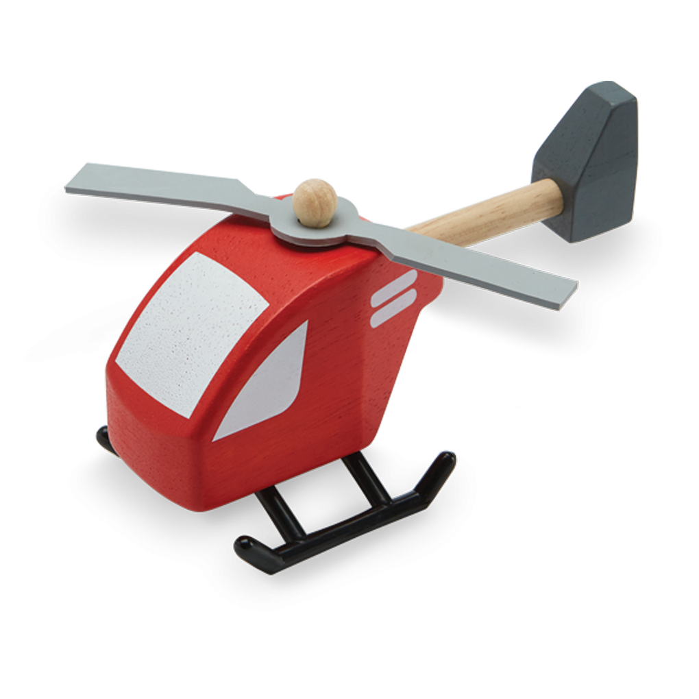 PlanToys red Helicopter wooden toy ของเล่นไม้แปลนทอยส์ เฮลิคอปเตอร์ ประเภทบทบาทสมมุติ สำหรับอายุ 3 ปีขึ้นไป